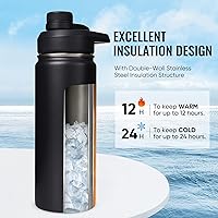 Vista 2 de Botella de agua aislada de 18 onzas con asa, botellas de agua de acero inoxidable 304 con boca ancha, botella de agua deportiva al vacío de doble