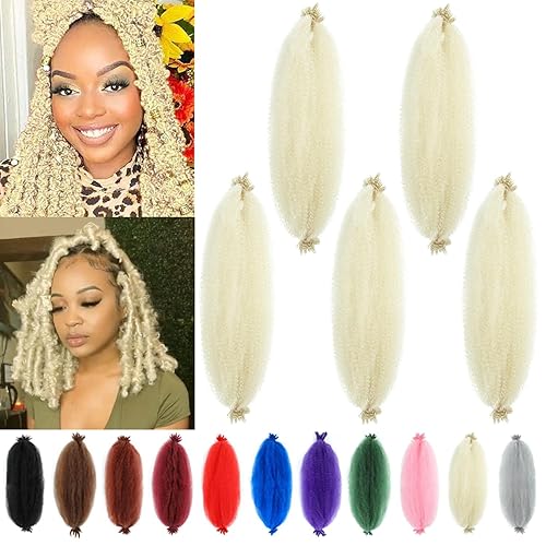 Vista 21 de Cabello afro trenzado elástico color marrón claro de 16 pulgadas, paquete de 3 T27, cabello afro preesponjado y trenzado elástico, cabello afro