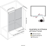 Vista 6 de Puerta corrediza de vidrio con bypass para ducha de bañera, 56"-60" de ancho x 58" de alto, puerta de vidrio sin marco para ducha de bañera