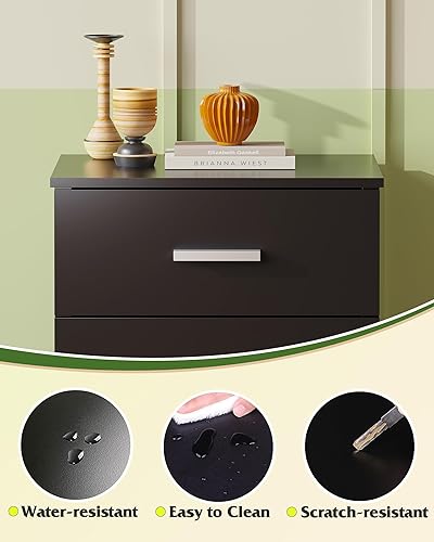 Miniatura 4 de WLIVE Mesita de noche negra con 3 cajones, pequeña mesita de noche de madera, mesa auxiliar de cama para dormitorio, sala de estar, dormitorio,