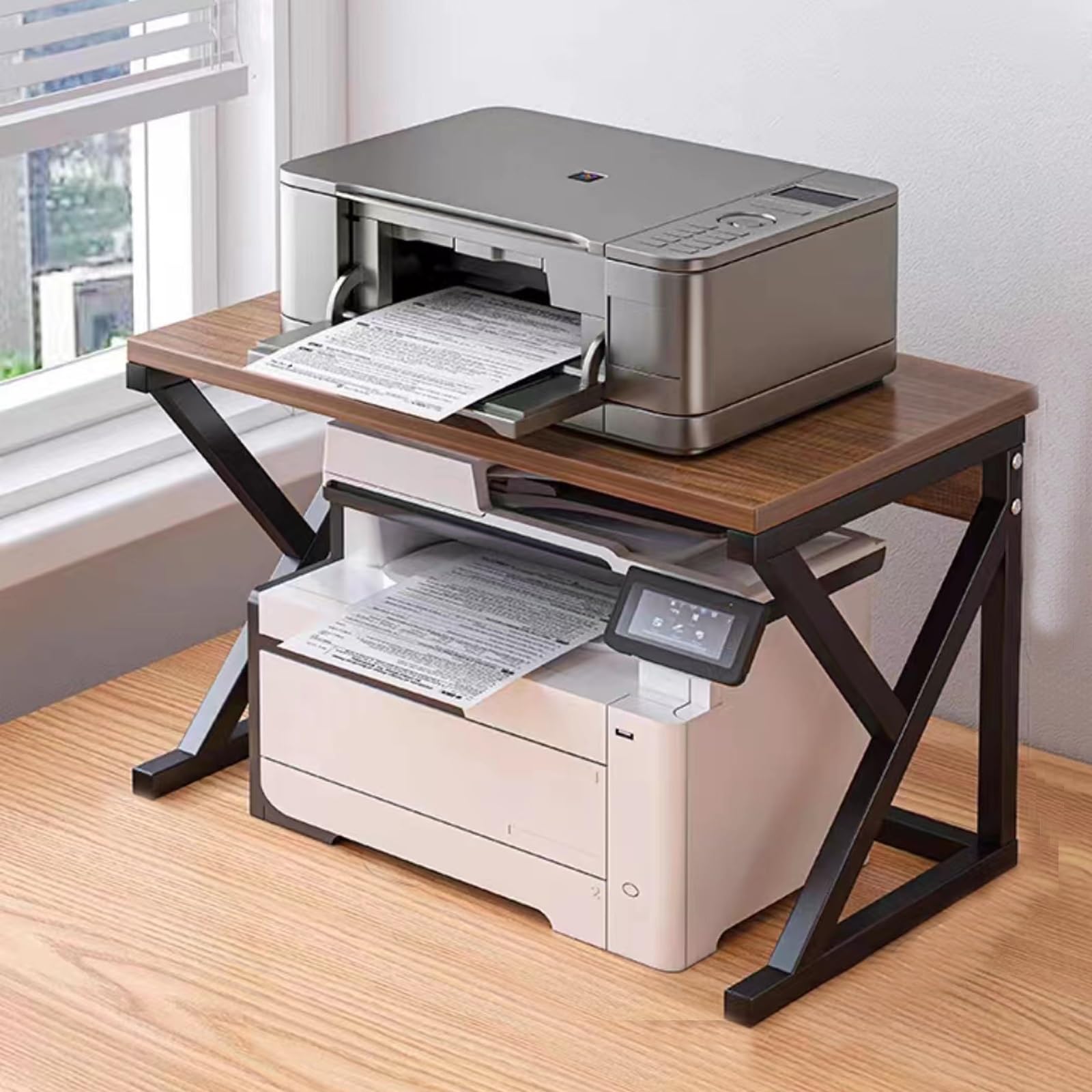 2-Tier Printer Desktop Stand, Home Office Tabletop Storage Organizer Shelf, Multi-Purpose Counter Rack For Scanner, Fax Machine, Books, Files,Standing Shelf Unit (Color : Dark walnut)