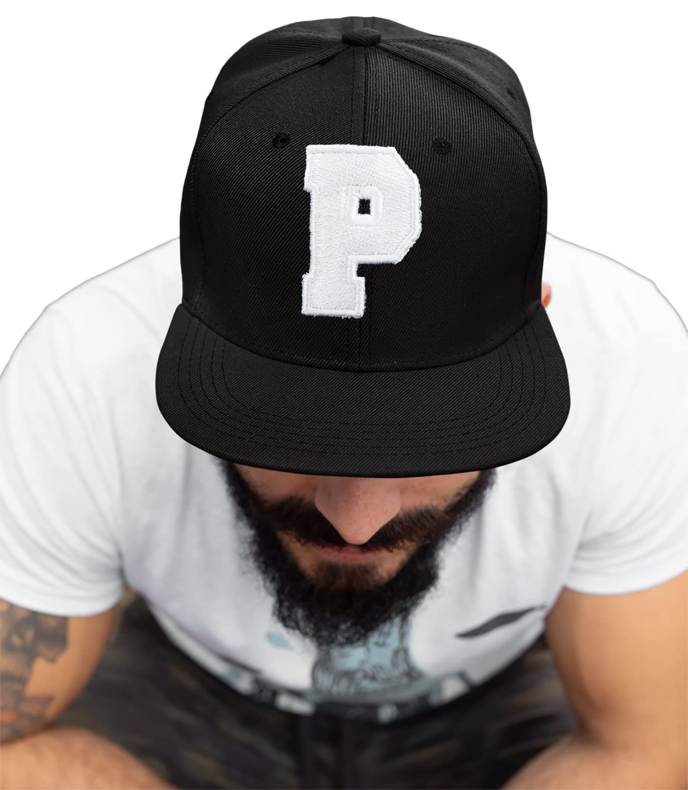 4Sold Men's P Abc Letter Snapback Ca In Black/White With Letters A To Z (P)