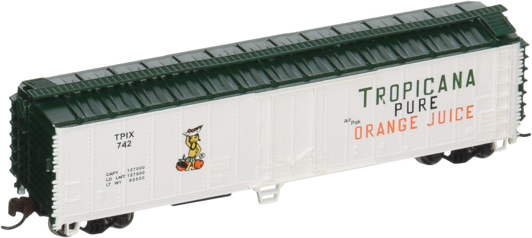 Industries ACF 50 Steel Reefer Tropicana Car, White/Green, N Scale