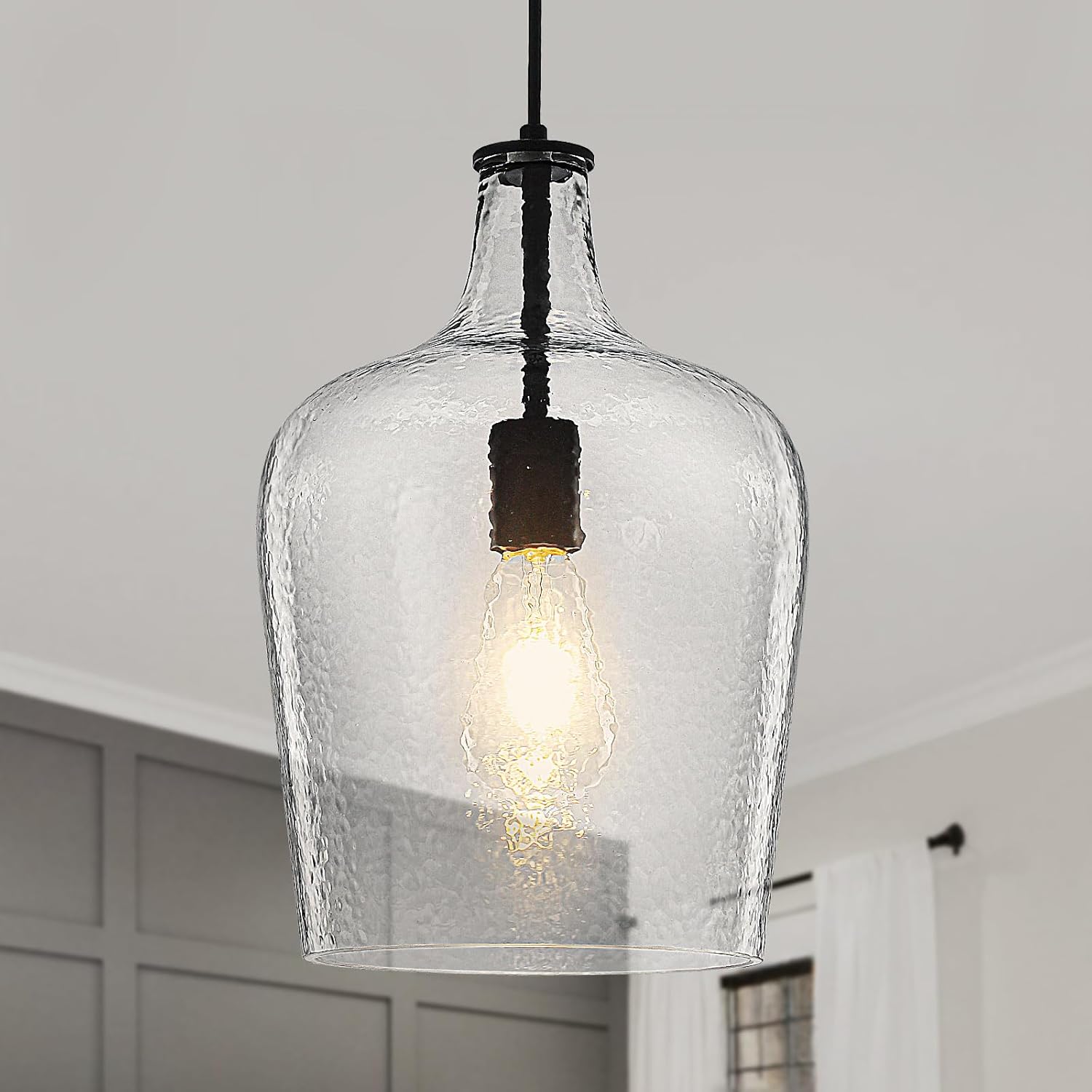Photo 1 of 9.3" Blown Glass Pendant Lighting for Kitchen Island,Black Large Pendant Light Fixture with blown Thickened Glass,1 Light Farmhouse Hanging Light for Hallway,Bedroom, Living Room Tall 14 inch
