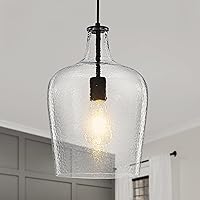SUNVKWEY 9.3" Hand-Blown Thickened Glass Black Pendant Light for Kitchen Island - Farmhouse Hanging Fixture, Adjustable 1-59", 14" Tall