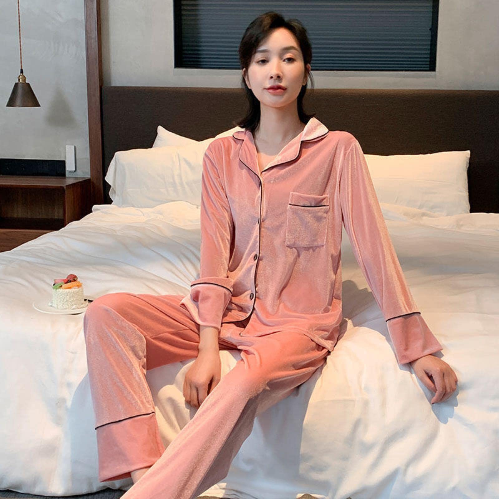 Pyjamas Nouvelles Femmes Home Vêtements Pyjamas Tops + Pantales Longue Lounge Portée Porte Vêtements Cardigan Cardigan