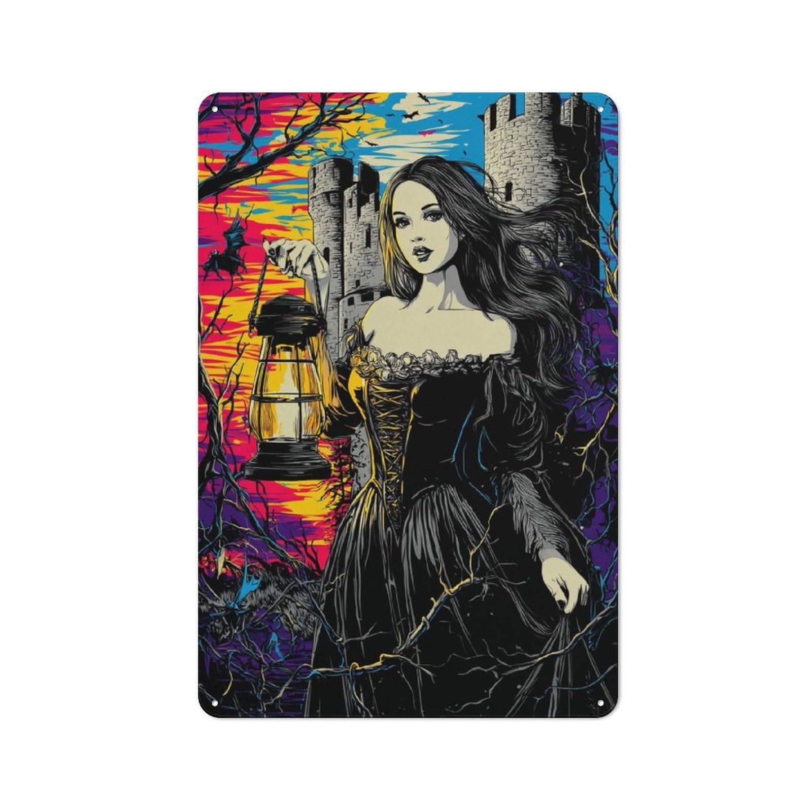 Junmoney Haunting Beauty Gothic Romance Artwork Vintage Tin Wall Plaque 30X20cm For Studio Or Craft Room, For Garage, Workshop And Man Cave Decoration