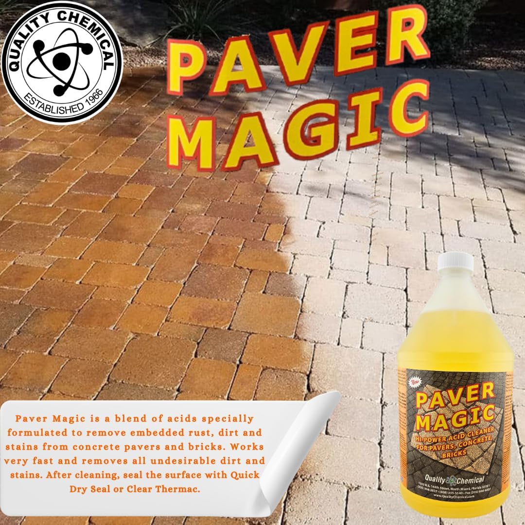 Quality Chemical Paver Magic - High Power Concrete, Brick and Paver Cleaner - Outdoor Stain Remover - 128 oz (Pack of 1)