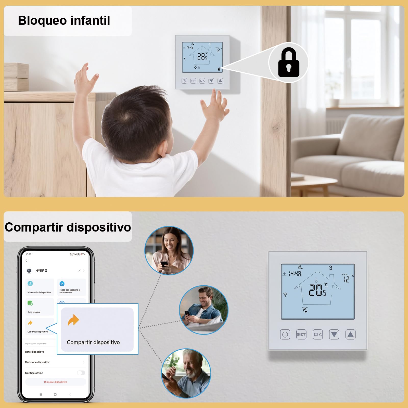 KETOTEK WiFi Termostato Calefaccion Suelo Radiante Electrico 16A con Sonda Compatible con Alexa, Inteligente Cronotermostato Termostato Ambiente Programable 220V Tuya/Smart Life App Control Blanco
