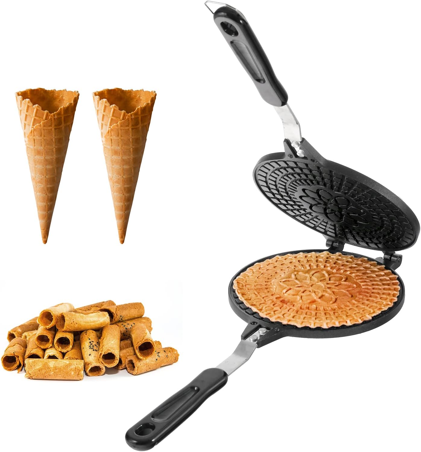 Dyna-Living Non-Stick Egg Roll Waffle Cone Machine Pattern Ice Cream Cone Maker Cooking Tools with Heat-Insulation Handle for House Commercial Homemade DIY Ice Cream Cone Baking Pan, 6.7''/17cm