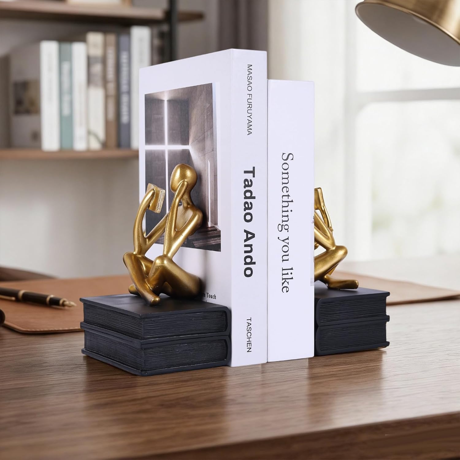 Heavy Duty Book Ends for Shelves, Thinker Bookends Set of 2 Decorative Book Ends for Heavy Books, Modern Unique Shelf Decor for Home Office Living Room Desk