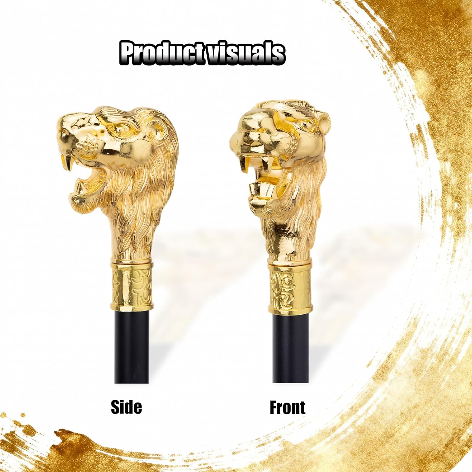 36.61 Inces Golden Lion Head Handle Walking Stick, Collapsible Travel Canes Foldable Cane Gift for Men's and Women's