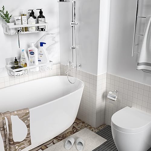 Miniatura 3 de Moforoco Estante organizador de ducha blanco (paquete de 2), accesorios de baño, artículos esenciales para el hogar, organización y almacenamiento