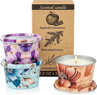 3 Pack Scented Candle Gift Set - Lavender Thyme, Apple Cinnamon & Balsam Cedar, 2.2 oz Each