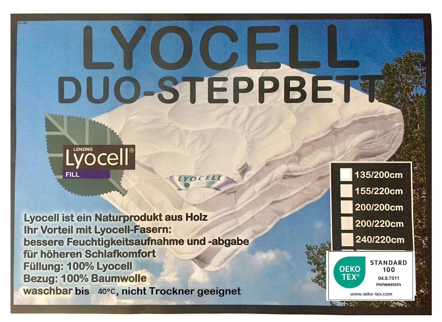 Bach's Betten Welt Ganzjahresdecke Lyocell Tencel 100% Natur Duo Decke sehr hoher Schlafkomfort Bezug 100% Baumwolle - Duo Decke Lyoba (135 x 200 cm)