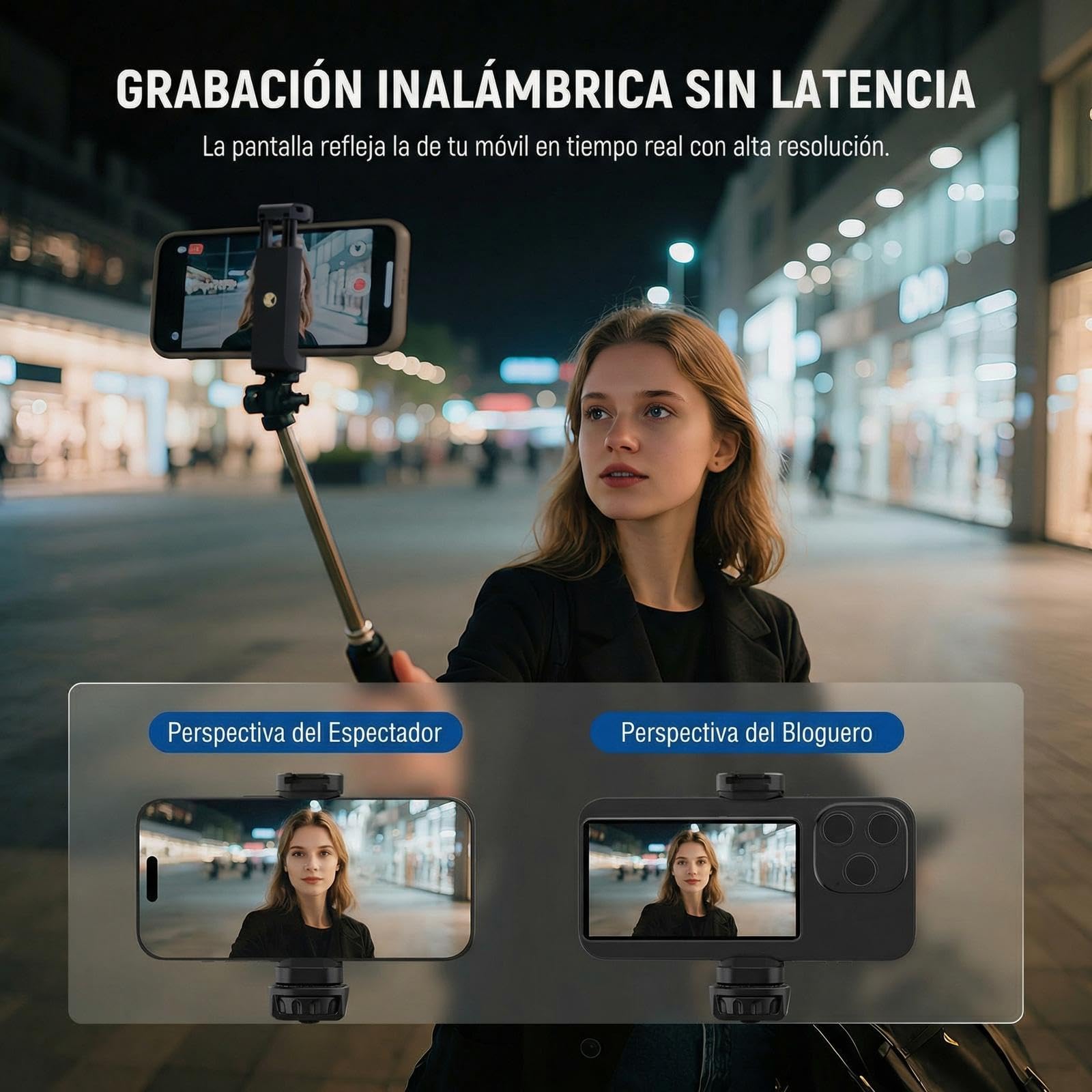 NEEWER Basics - Pantalla magnética de 4 Pulgadas para Vlog Selfie Compatible con iPhone, Monitor de cámara Trasera de teléfono inalámbrico con Control remoto/1500 mAh para Youtube TikTok, no