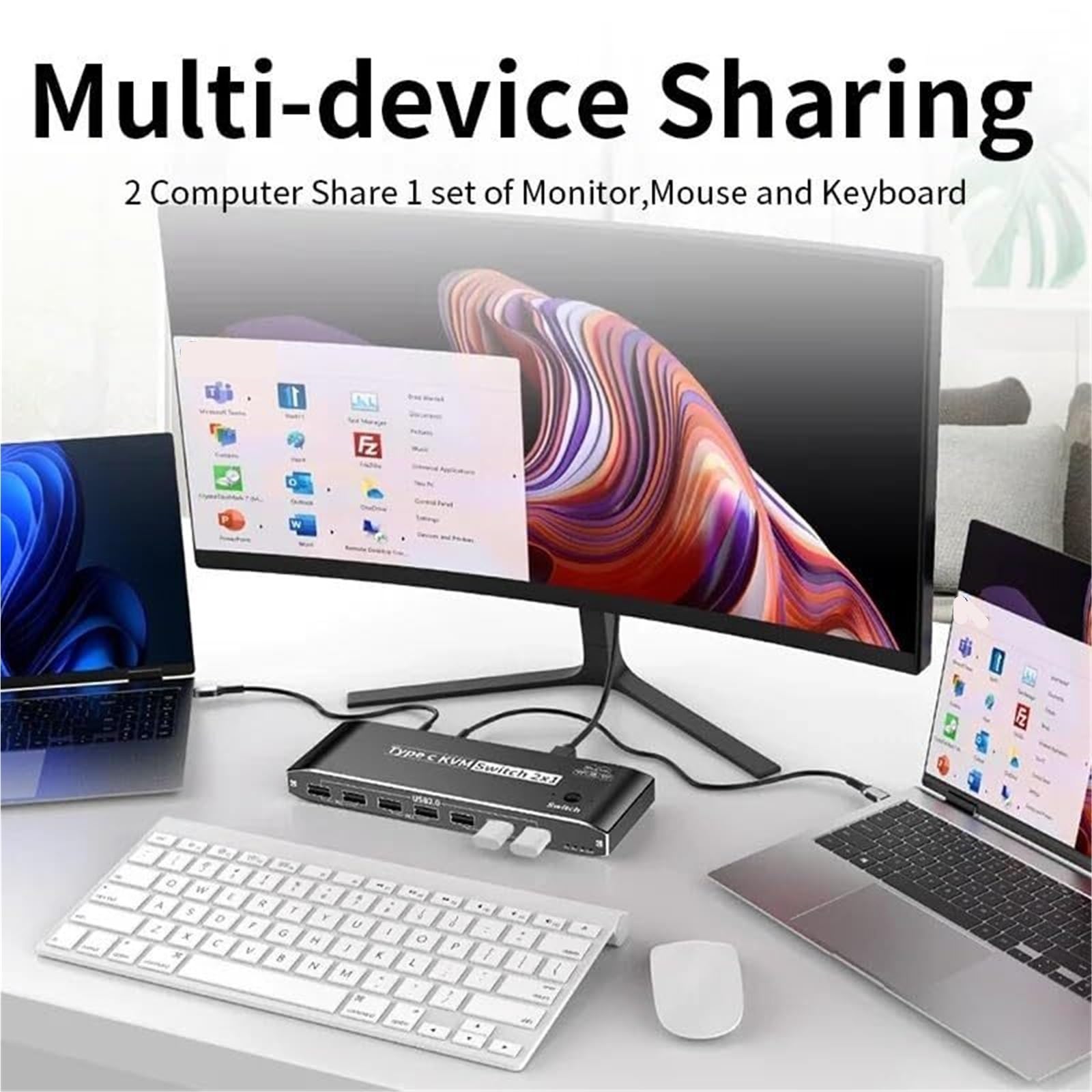 Stazione di Ricarica USB, Switch KVM da USB C A 8K DP Switcher Video 4K120Hz 3/4
