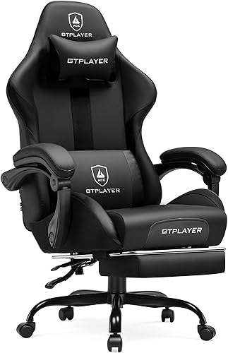 Miniatura 23 de GTPLAYER Silla de juegos con reposapiés y cojín de resorte de bolsillo, tela transpirable para escritorio de oficina en casa, silla ergonómica