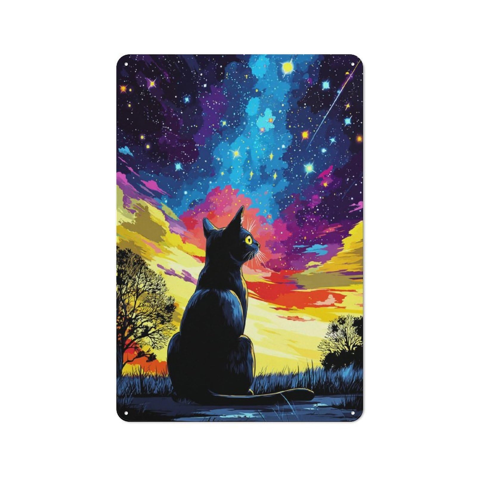 Junmoney Starry Night Cat Dreamscape -3 Shed Style Rustic Tin Sign 30X20cm Featuring Utility Space Decor For Conservatory, Home Bar Or Utility Room