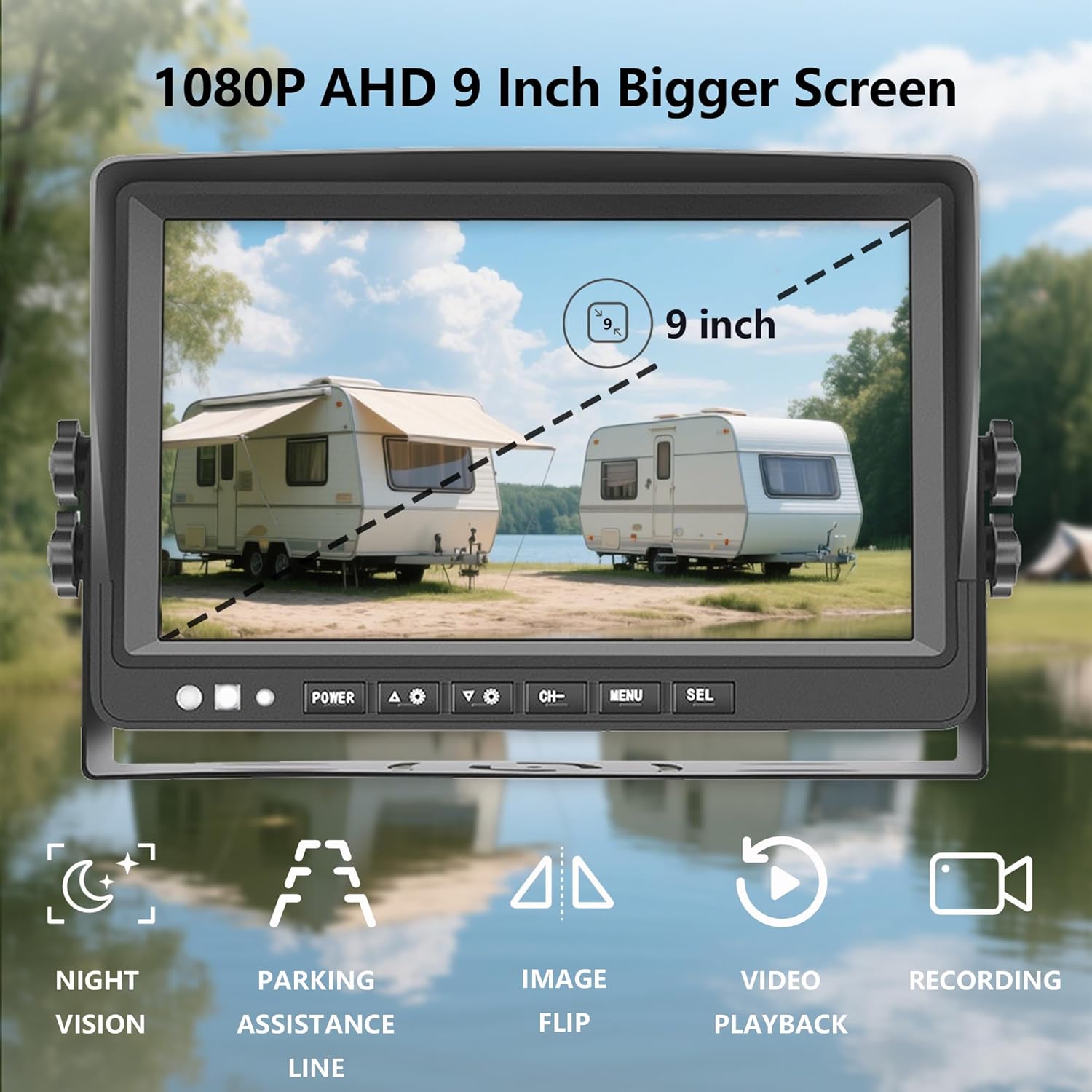 9'' RV Camera System for RV Semi-Truck Trailer Camper, 4 Split Screen Quad View HD DVR Recording Monitor + IP69K Waterproof Night Vision Rear & Side View Backup Camera to Eliminate Blind Spots