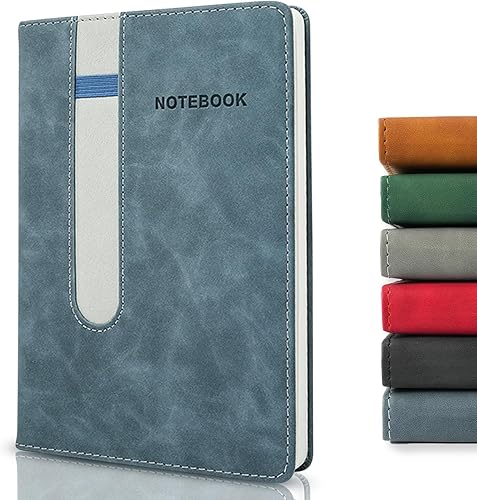 Vista 10 de Cuaderno rayado, 240 páginas, tamaño A5, 5.7 x 8.3 pulgadas, diarios de piel sintética con soporte elástico para bolígrafo, papel grueso de 80 GSM