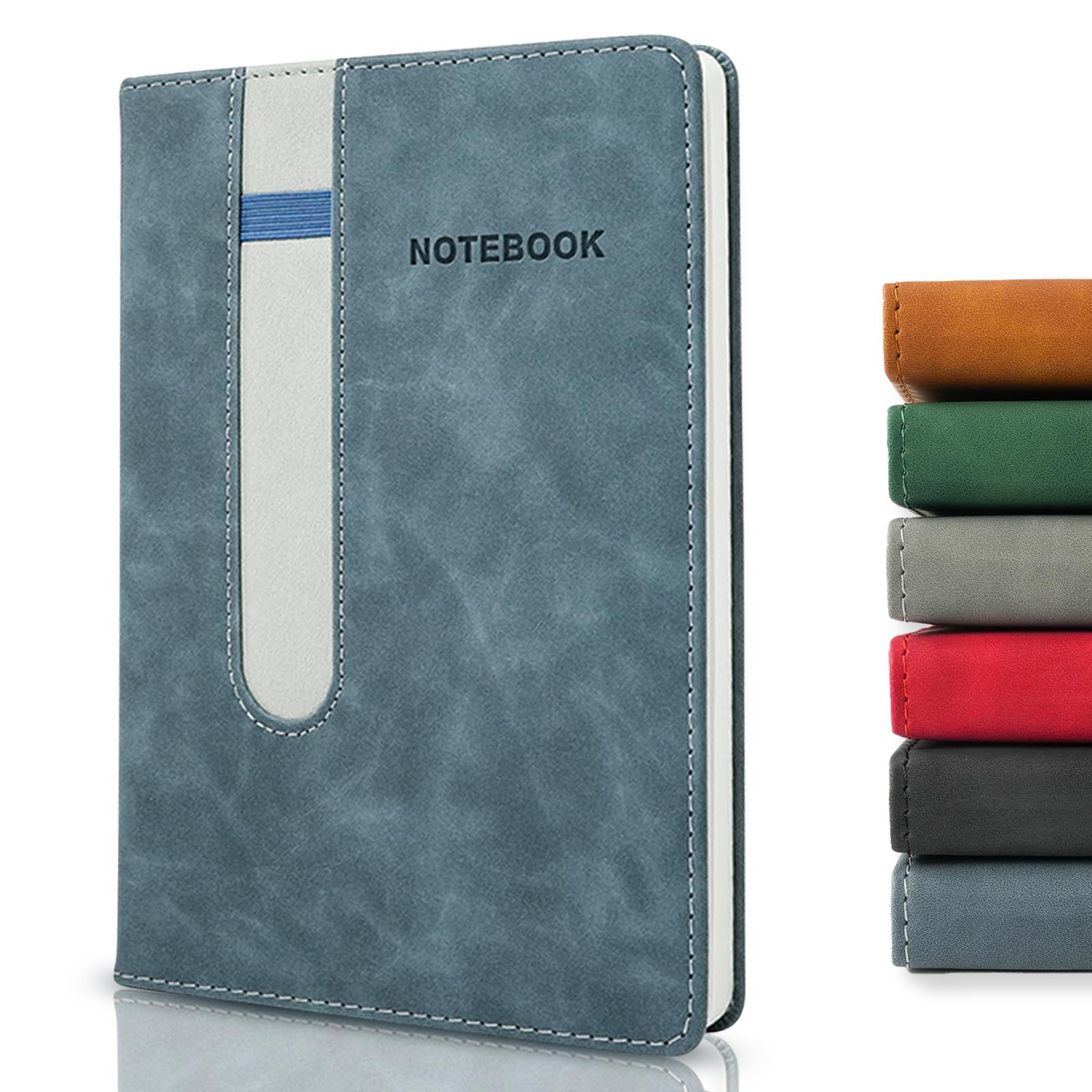 MushyDiary A5 Premium-PU-Leder-Notizbuch, 14,7 x 21,2 cm, 240 Seiten, 80 g/m², liniertes Tagebuch mit elastischem Stifthalter, wasserabweisender Einband und 180° flacher Bindung für Business und Büro,