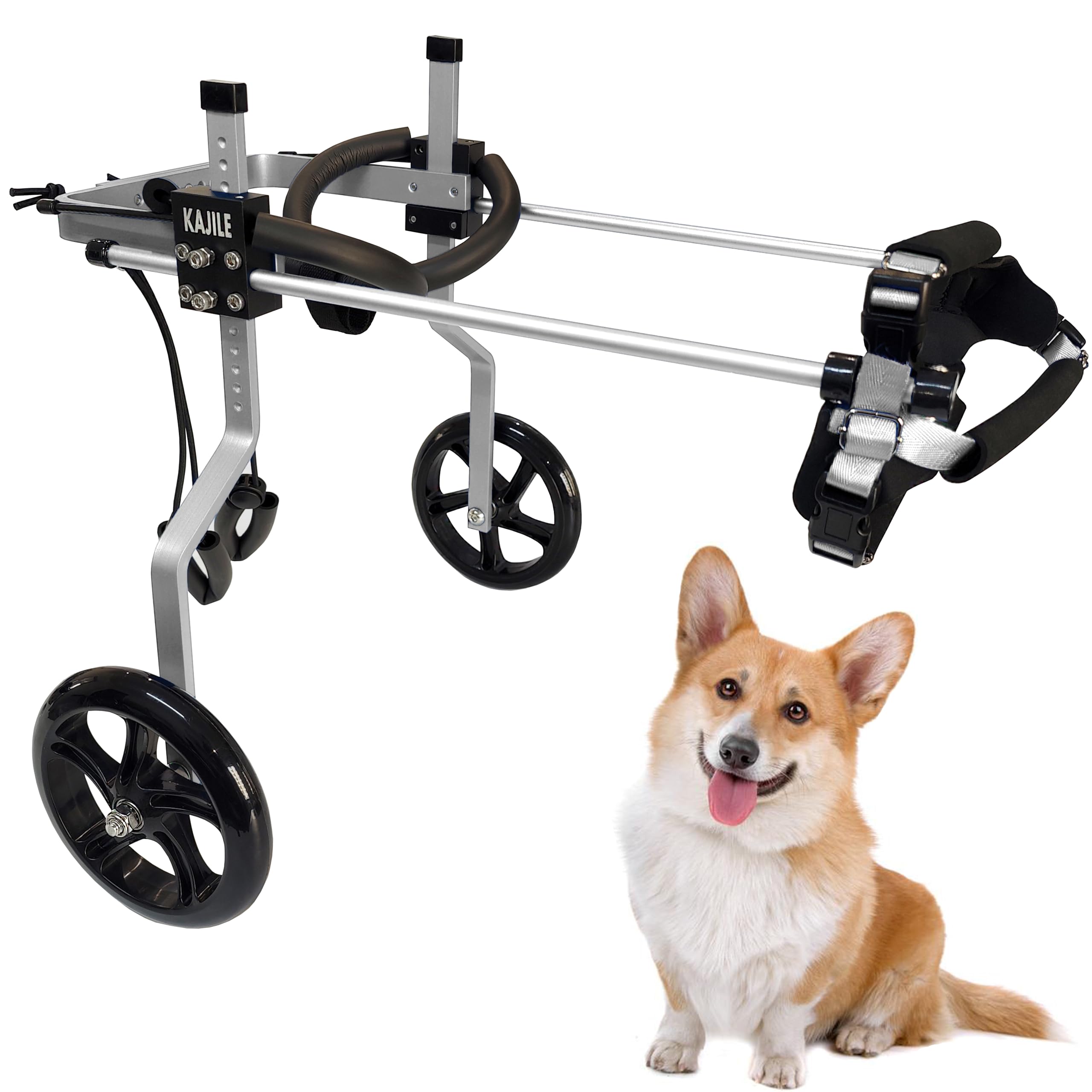 KAJILE Adjustable Dog Wheelchair,Pet Cart,Handicap Dog Weak Hind Legs Rehabilitation Training,Soft Harness,Easy Assemble,Silver,S-3 โ image 1