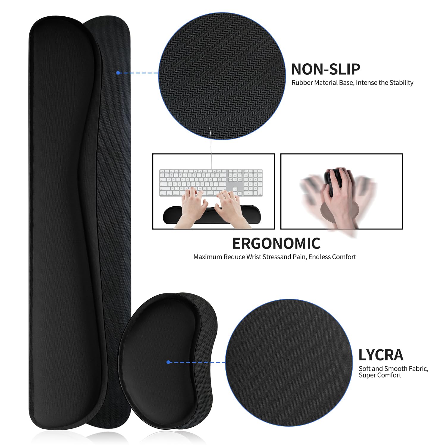 Juego de alfombrillas de escritorio, 3 en 1 grandes con reposamuñecas y almohadilla para teclado, alfombrillas de escritorio para teclados y ratones, juego de alfombrillas ergonómicas para