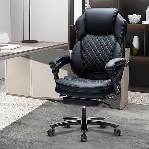 Miniatura 2 de Sillas de escritorio grandes y altas de oficina en casa para personas pesadas de 400 libras, silla reclinable ergonómica con reposapiés asiento
