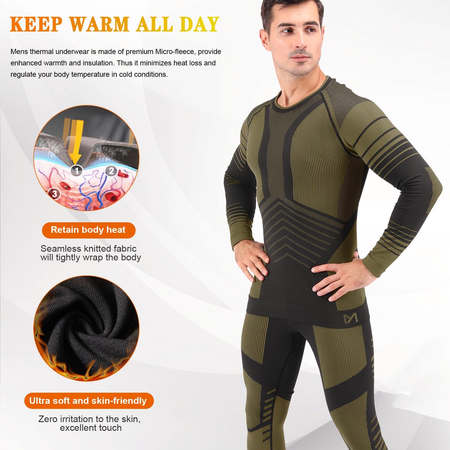 Mens Thermal Underwear Set Seamless Fleece Lined Base Layer Sports Long Johns Winter Gear Running Skiing - Image 2