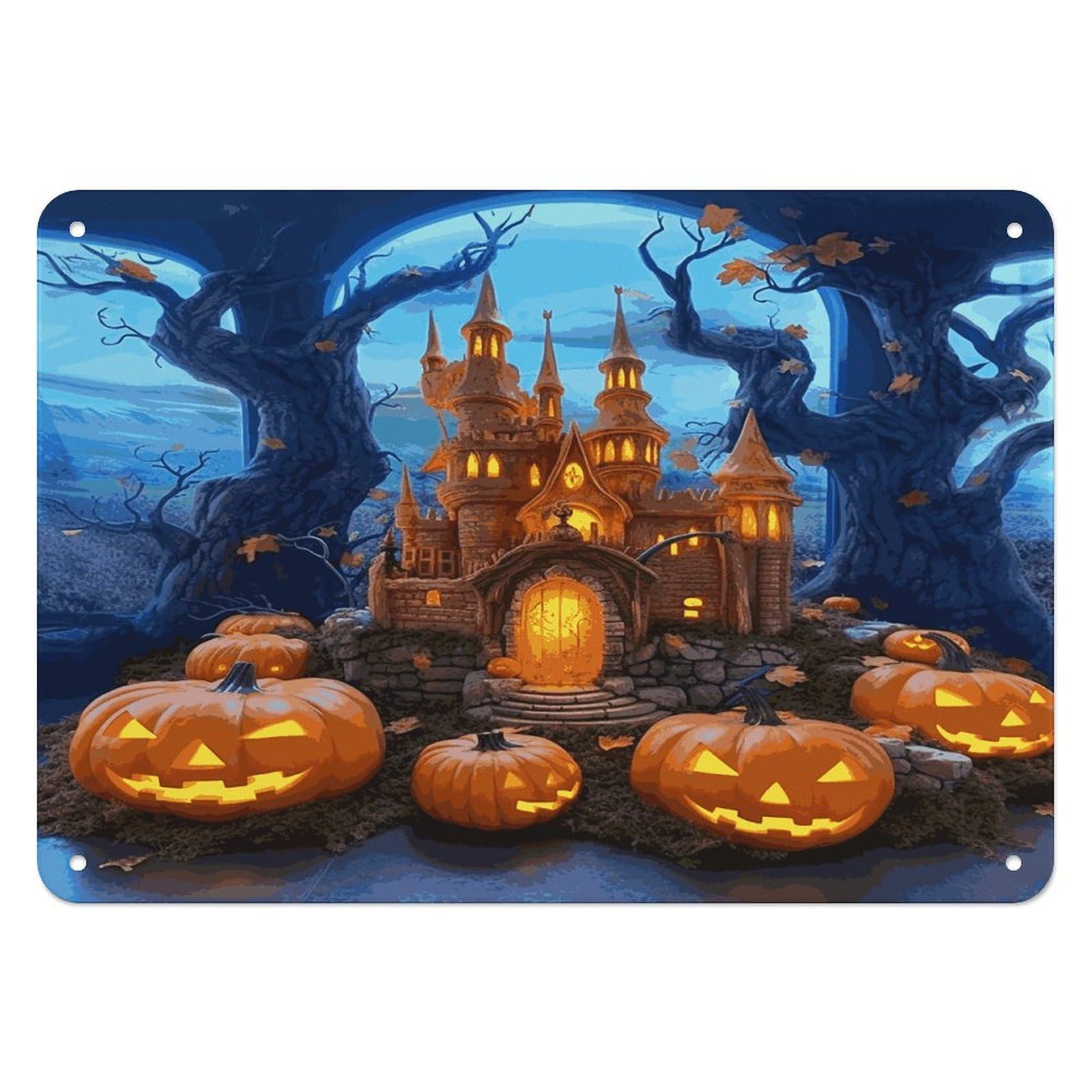 Btcowzrv Style Halloween Castle Pumpkin Metal Sign, 5.5" X 7.9" Tin Wall Decor, Wall Art Plaques For Home Wedding Decor Room Living Room Decoration