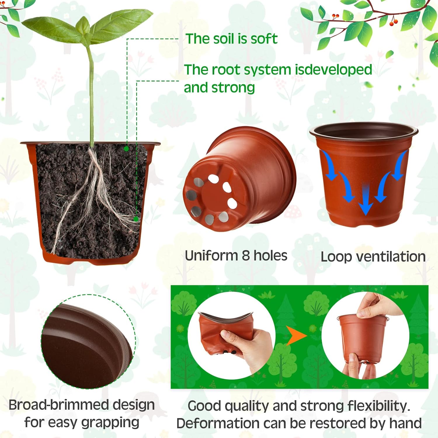 Nuenen 500 Pcs 4 Inch Plastic Nursery Pots with 500 Pcs Plant Labels, Red, 3.94 x 3.35 x 2.56 Inch, Indoor/Outdoor, Drainage Holes, Garden, Tabletop/Floor Standing, PP Plastic, Plant Pot