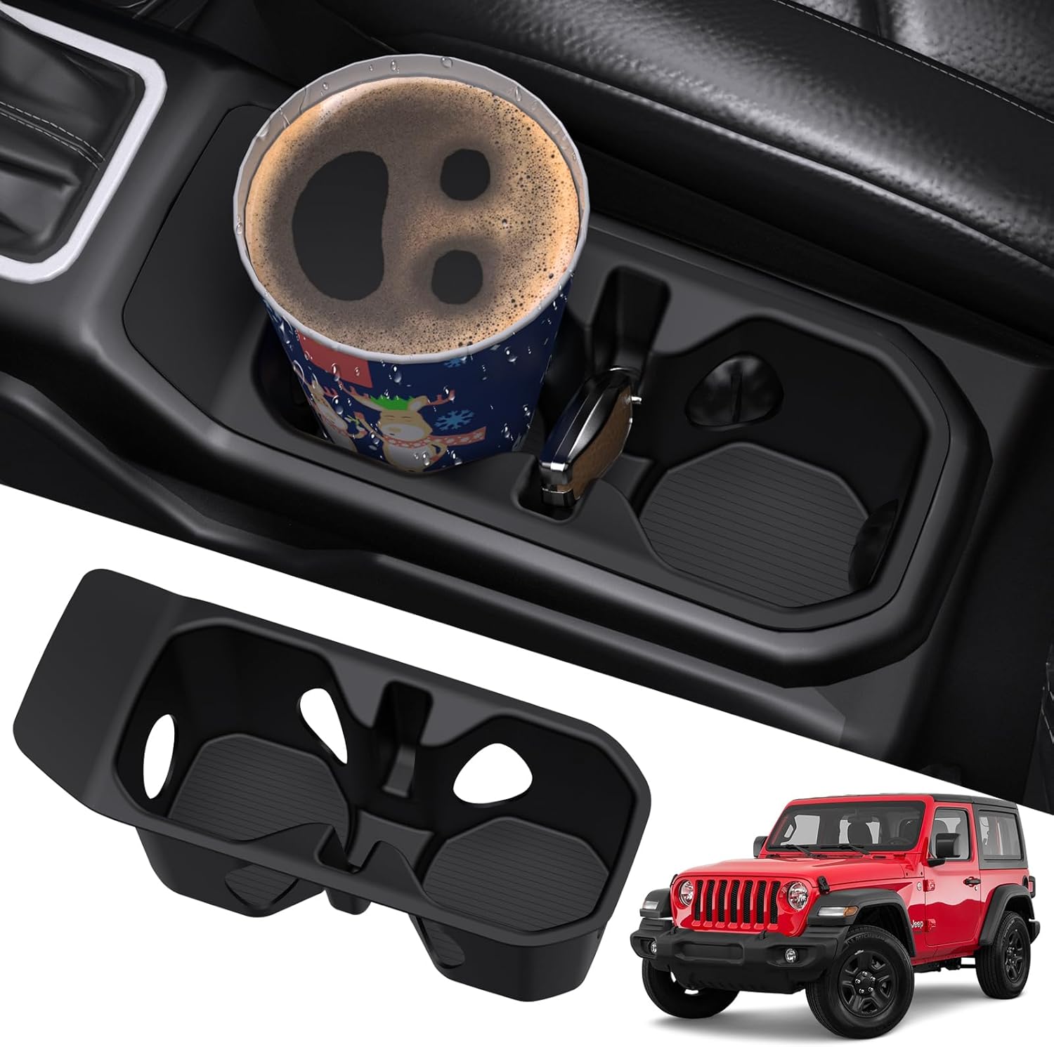 Updated Cup Holder Insert Fit for 2018–2025 Jeep Wrangler JL JLU 4XE& Gladiator JT 2020–2025 Accessories,Premium Silicone Non-Slip Cup Holder Coaster Pad,Heat Resistant,Car Cup Liner Interior Gifts