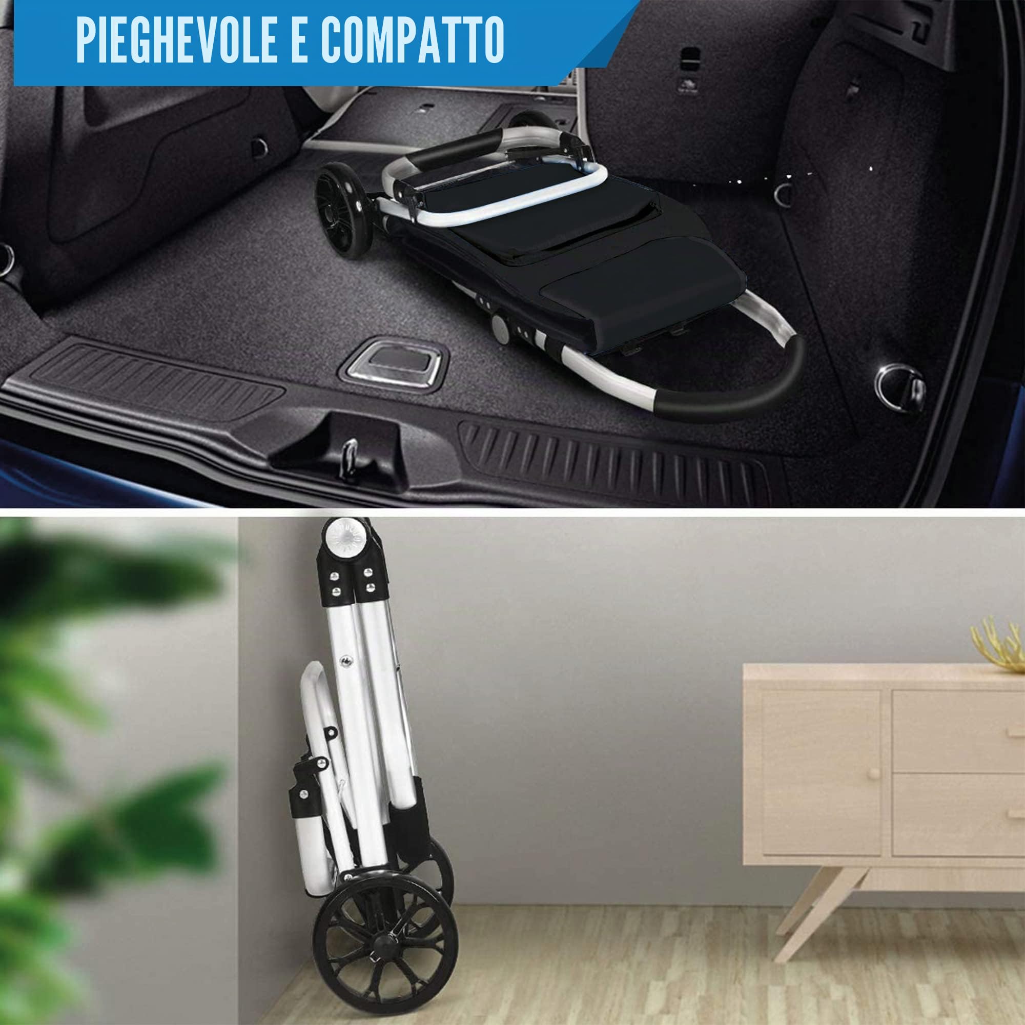 Strex Trolley della spesa con Ruote - Pieghevole - Borsa della spesa rimovibile - Carrello della spesa