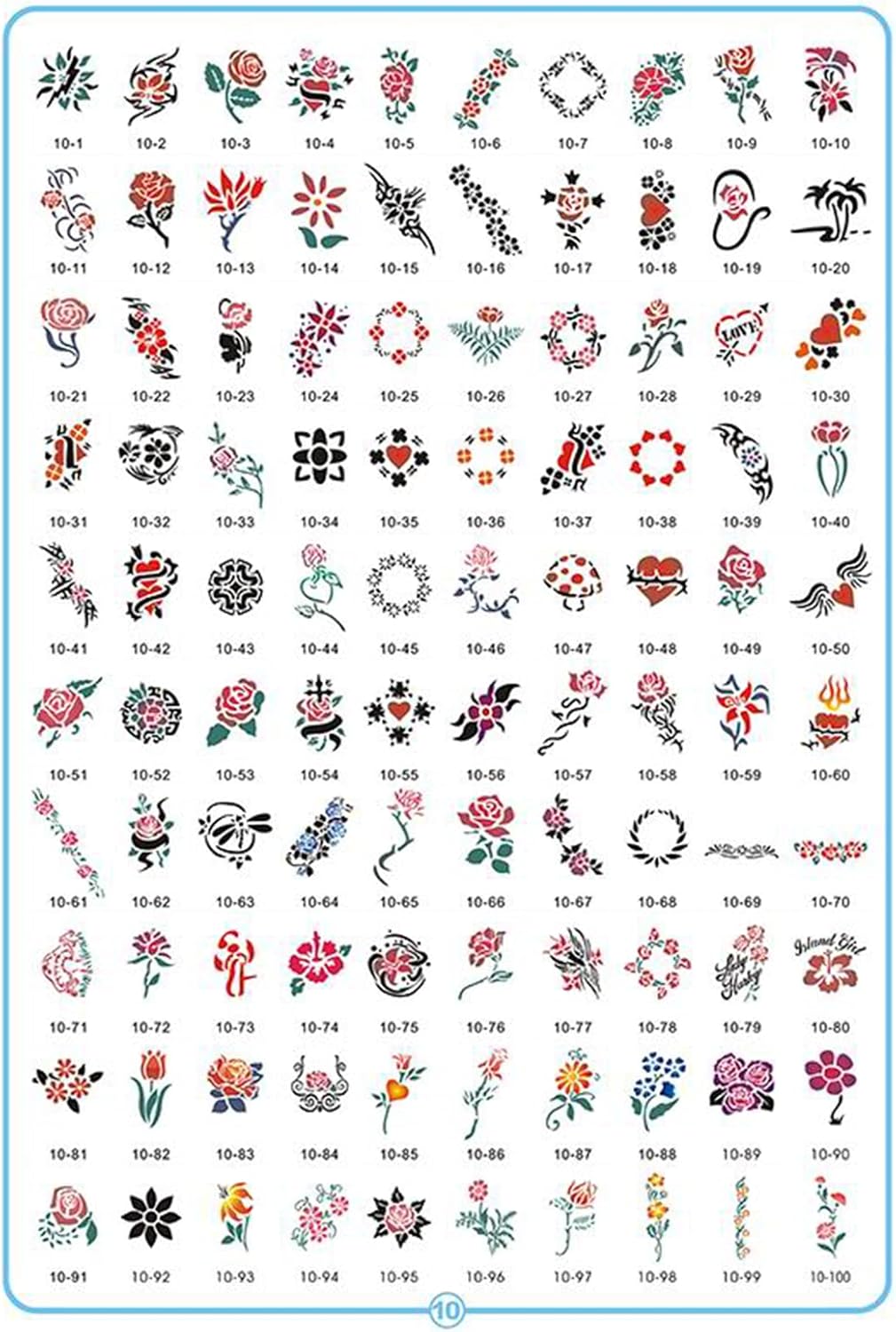 100pieces Reuseable Airbrush Temporary Tattoo Stencils Book Airbrush Tattos for Face, Body, Paint Art, Hobby.
