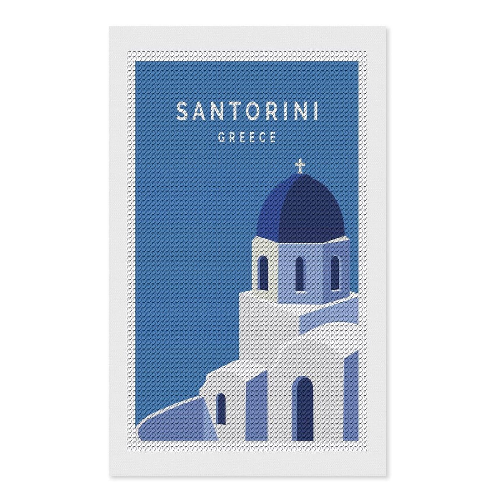 Junmoney Santorini Greece Minimalist Travel Diamond Painting Set 12"x20", for Adults, Decorate Your Room, Thoughtful Handmade Gift, Boho Decor, with Tool Kit
