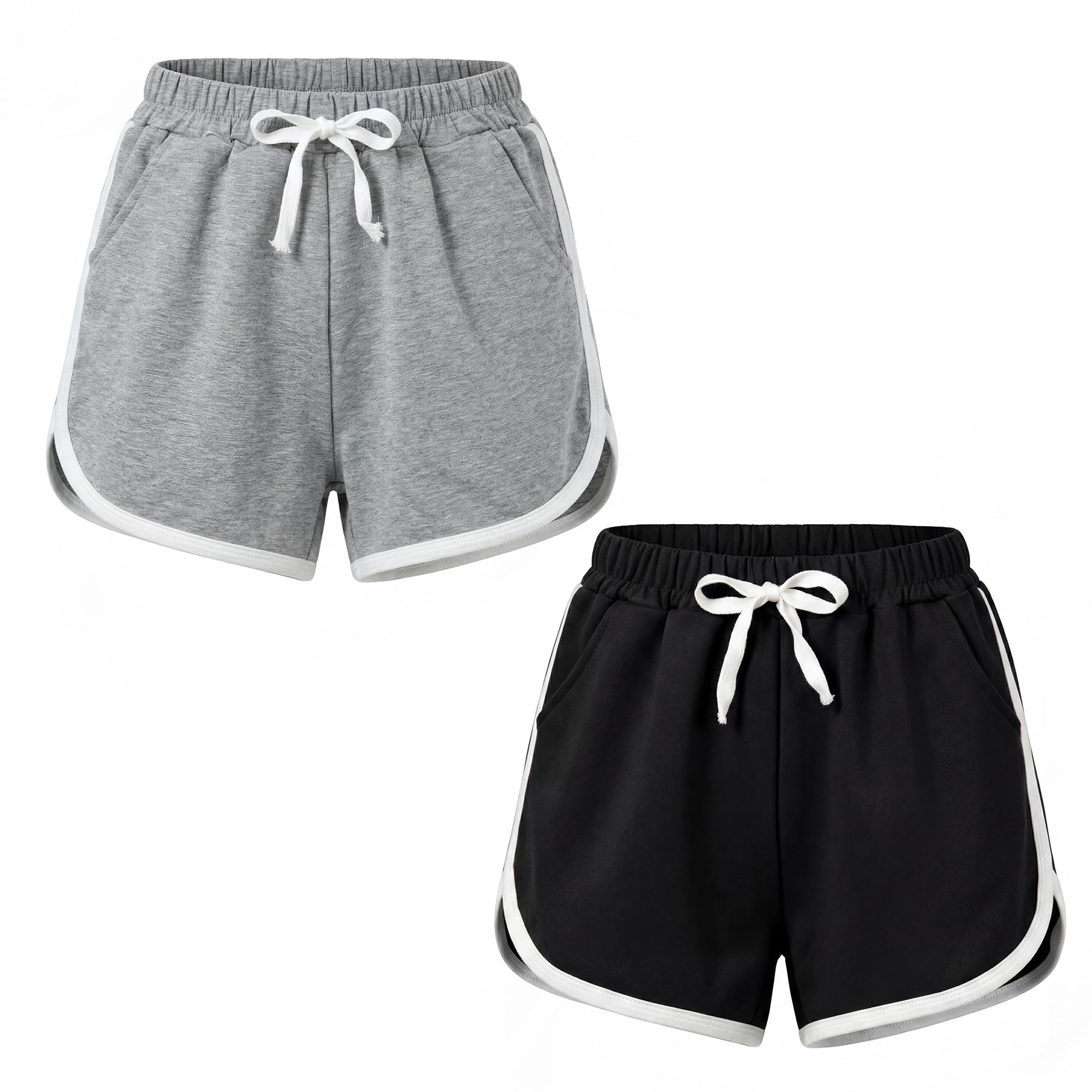 Pantalones Cortos para Niña con Bolsillos, Pack de 2 Algodón Transpirables Cortos de Ciclismo Verano Cintura Elástica Deportivo Shorts Cómodo Gimnasia Pantalones para Niños 4-13 Años