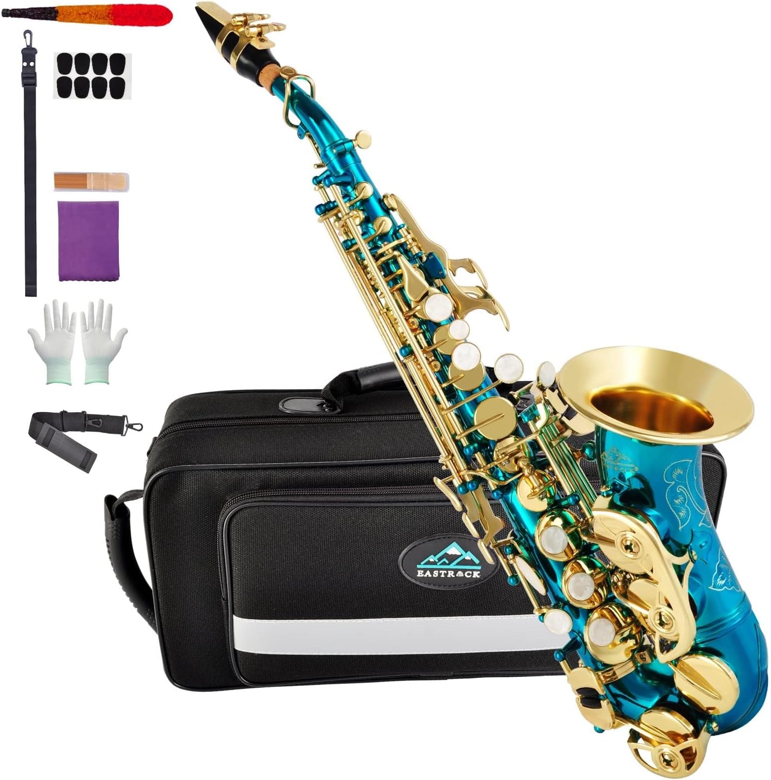 EASTROCK Bb Curved Soprano Saxophone Lake Blue for Beginners Students