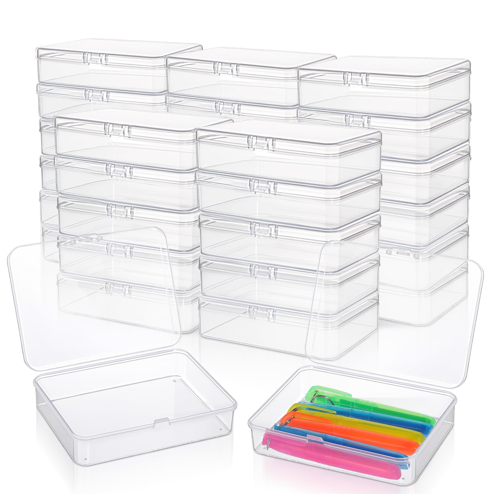 Kifmurase 30Pcs Clear Plastic Beads Storage Containers Box with Lid, 4.5x3.4 Inches Clear Rectangle Box, Plastic Crayon Boxes with Lid, Mini Storage Containers for Small Items, Crafts, Jewelry