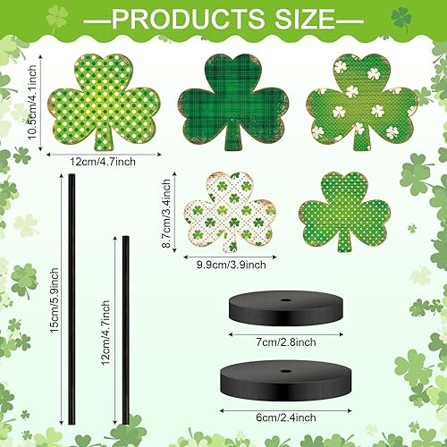 Miniatura 2 de Seeloowy Juego de 5 piezas de trébol de pie del día de San Patricio, juego de bloques de trébol rústico de pie para el día de San Patricio, letrero
