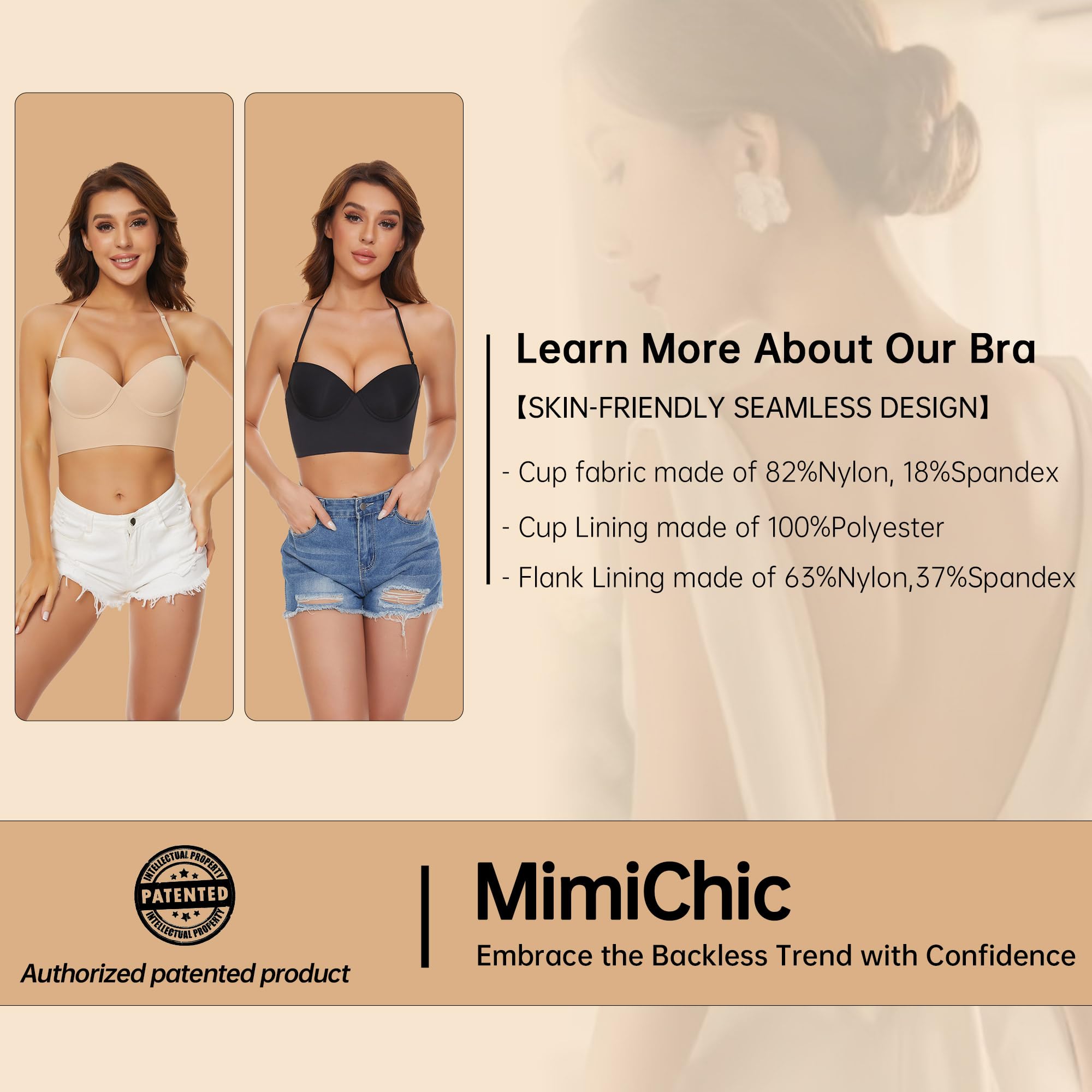 Reggiseno Schiena Scoperta-Reggiseno Invisibile Senza Cuciture Schiena Scoperta - Leggermente Imbottito Multifunzione Halter