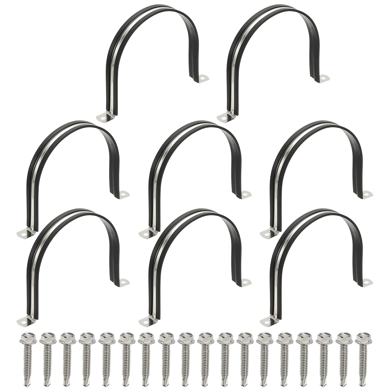 PATIKIL 8Pcs Pipe Clamps, 5-1/8 Inch 304 Stainless Steel Rubber Cushioned U Bracket Conduit Clamps Pipe Strap Wire Clips with Hexagonal Screw for Tube Hose Cord Installation, 130mm