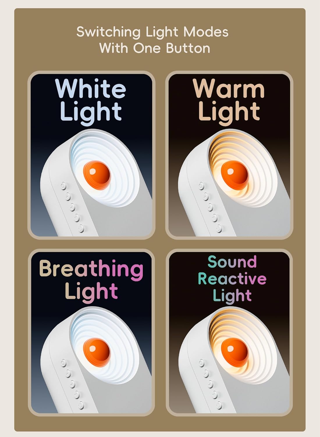 Rechargeable Night Light, NightLight for Kid, Night Stand Light Bedroom, RGB Lights, 4 Light Colors, 1h Timer, One Phone for Two Speaker,1200mha,White