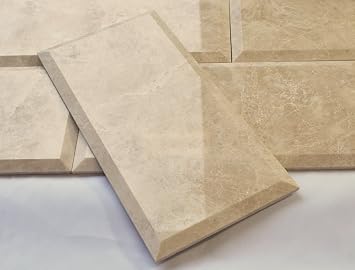 SquareDepot Botticino Marble 6x12 Beveled Polished Subway Tile - Ivory, 1 pc