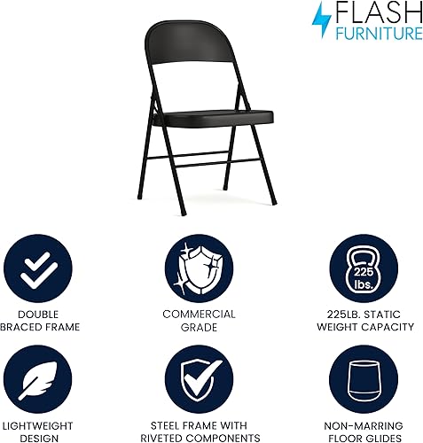 Miniatura 86 de Flash Furniture Paquete de 4 sillas plegables de metal gris con doble refuerzo de la serie HERCULES Gris,Beige,Negro -,Rojo -