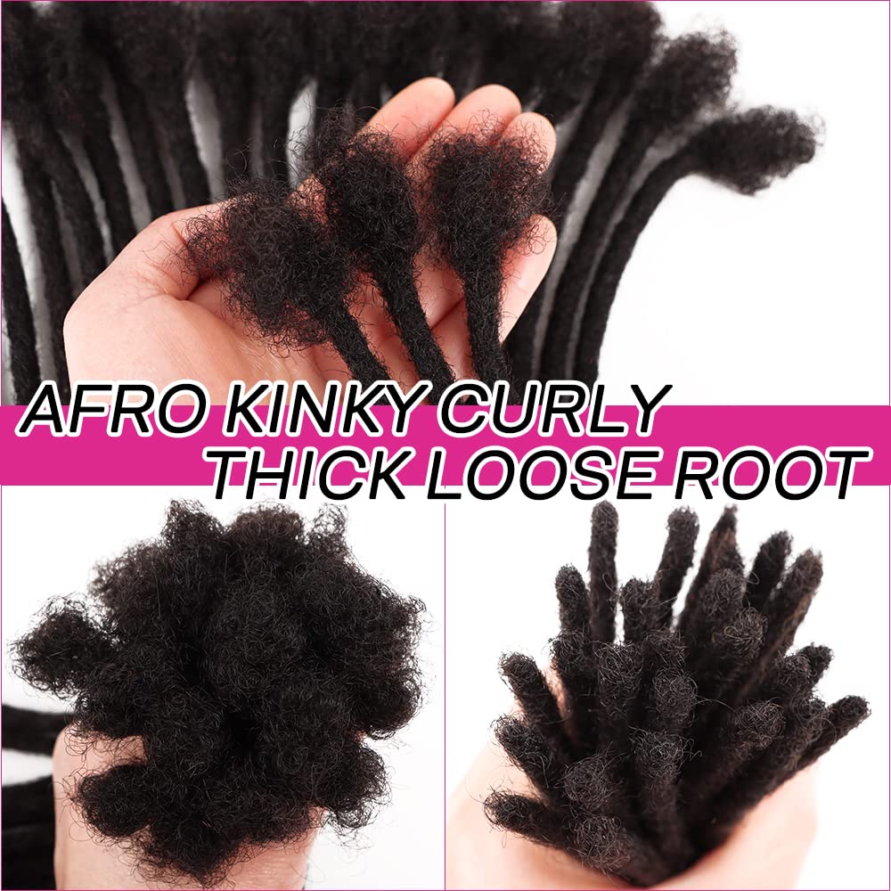 Loc Extensions Human Hair, Handmade Dreadlock Extensions Human Hair for Women/Men Can be Dyed and Bleached (Natural black, 10in 0.4cm 60locs)