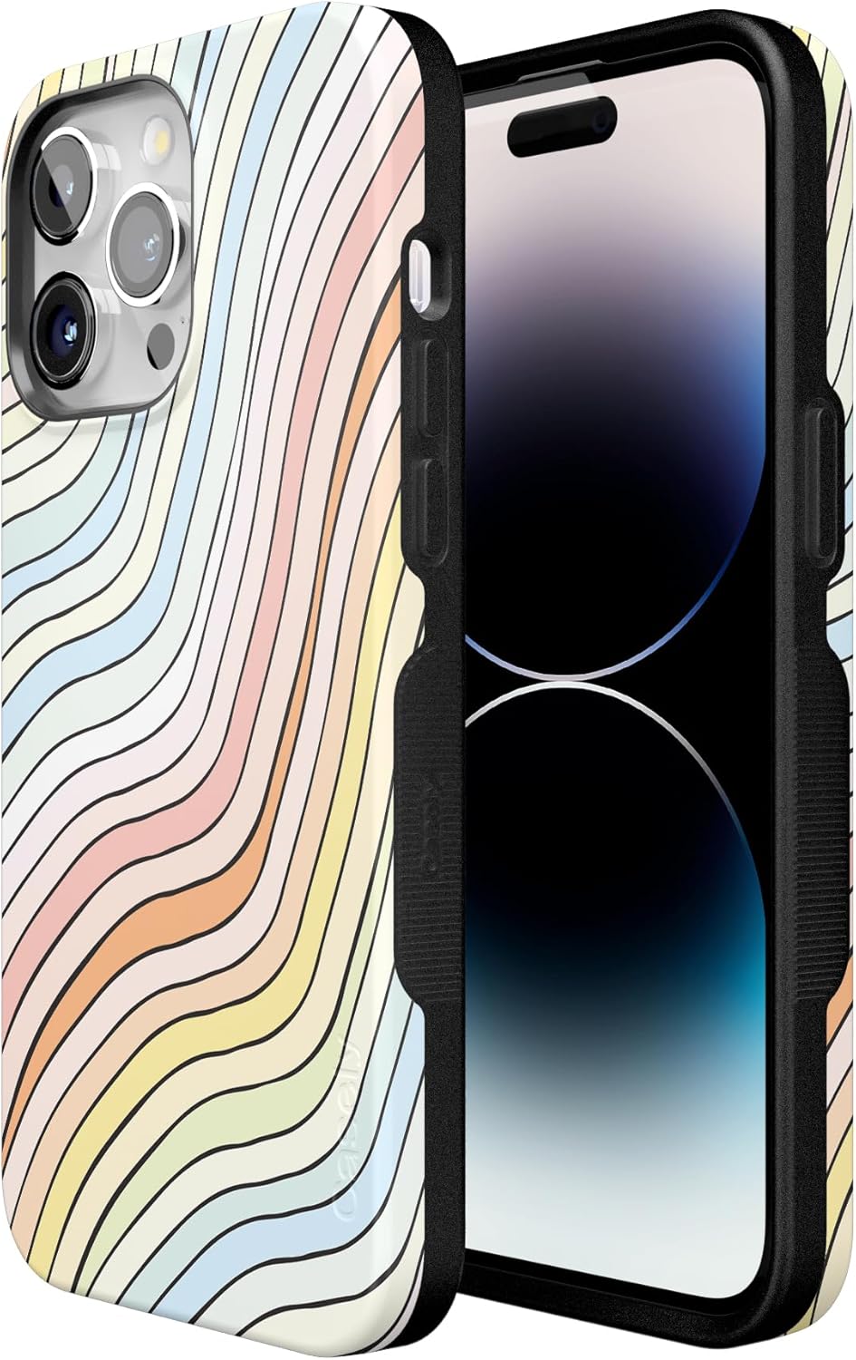 Casely iPhone 14 Pro Case | Ride The Wave | Pastel Rainbow Lined | Bold Protective Design | Compatible with MagSafe