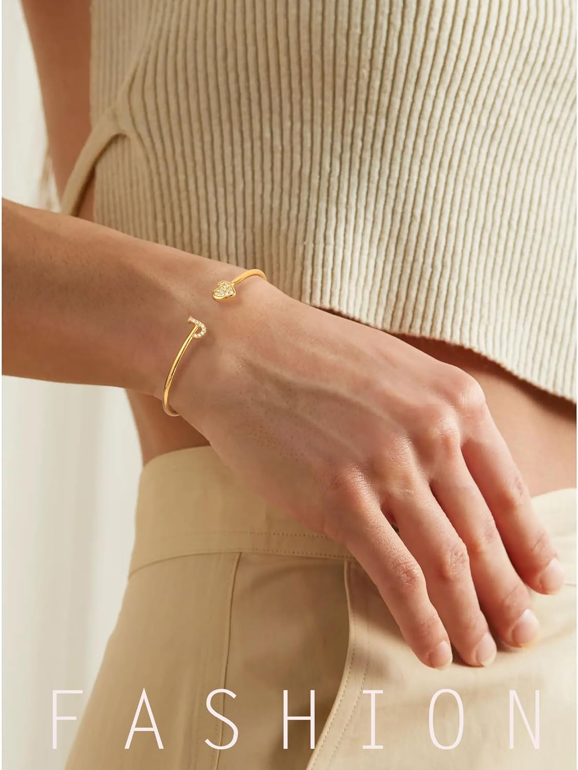 Honsny Gold Initial Bracelets for Women 18K Gold Plated Initial Heart Cuff Bangle Bracelets for Women Non Tarnish Dainty Cute Gold Initial Bracelets for Women Teen Bridesmaid Trendy Gifts Jewelry - Image 3