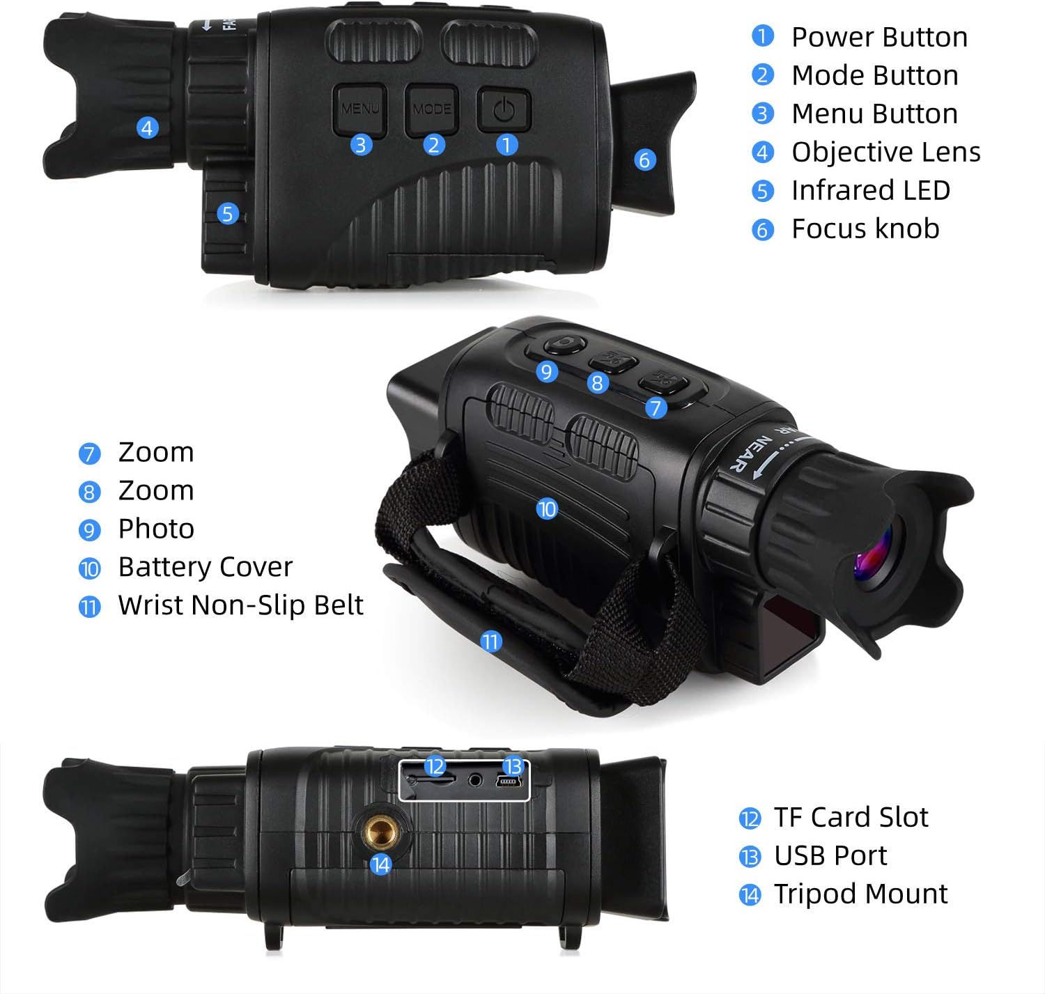 Digital Real Night Vision Monocular Goggle, Infrared Binocular for Hunting, Surveillance, Spotting and Spy, 4X Digital Zoom and Take HD Photo & 960P Video from 200m in Total Darkness
