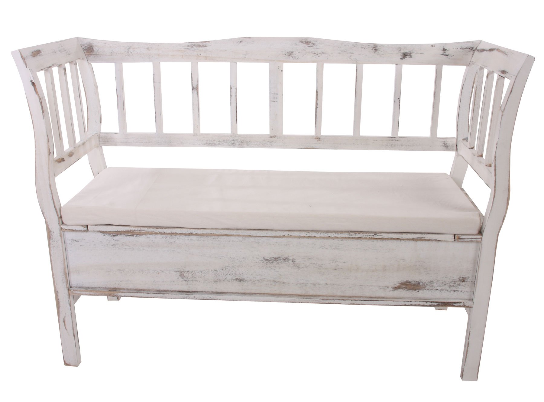 Mendler Banc Banquette de Rangement T207 Coffre avec Coussin Bois Blanc Shabby Chic